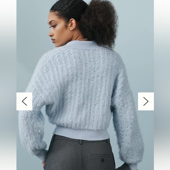 Anthropologie Baby Blue Fuzzy Zip-Up Brushed Sweater Cardigan Large - Picture 2 of 6